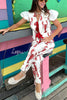 Fun Vacation Lobster Print Front Tie-up Puff Sleeve Loose Shirt