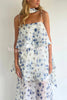 Ameile Organza Floral Print Tiered Slip Square Neck Scarf A-line Maxi Dress