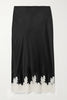 Celebration Look Contrast Color Satin Lace Trim Elastic Waist Drape Midi Skirt