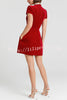 Regan Luxurious Velvet Jewel-encrusted Turtleneck Short Sleeve Pocket Tulip Mini Dress