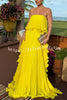 Reina Chiffon Pleated Wavy Ruffles Trim Strapless Loose Maxi Dress