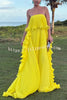 Reina Chiffon Pleated Wavy Ruffles Trim Strapless Loose Maxi Dress