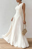 Solid Color Sleeveless Slim Fit Pleated Full Hem Maxi Dress