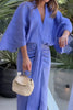 Chantelle Linen Blend Kimono Sleeves Drape High Low Maxi Dress