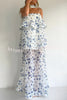 Ameile Organza Floral Print Tiered Slip Square Neck Scarf A-line Maxi Dress