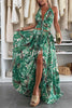 Amazon Scenery Unique Print Tie-up Cutout Waist Ring Halter Slit Maxi Dress