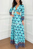 Alisa Unique Print Cutout Elastic Waist Tie-up Long Sleeve Maxi Dress