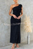 Rehna Mesh 3D Ruffles One Shoulder Stretch Maxi Dress