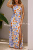Aleo Satin Unique Print One Shoulder Elastic Cutout Waist Maxi Dress