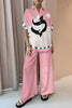 Art Embrace Print Oversized Blouse and Elastic Waist Pocketed Pants Set