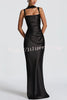 Calanthe Satin Square Neck Ruched Back Lace-up Drape Mesh Scarf Maxi Dress