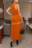 Aaliyah Solid Color Sleeveless Twist Detail Slit Midi Skirt Set