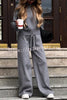 Effortlessly Stylish Ribbed Zipper High Neck Sweatshirt and Elastic Waist Pocketed Loose Pants Set
