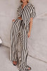 Casual Daily Striped Print Contrast Turndown Collar Short Sleeve Two Pieces