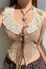 Casual Solid Color Lace Strap Design O Neck Tops