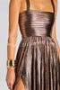 Artistic Quality Metallic Pleated Fabric Removable Straps Slit Maxi Dress