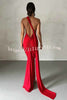 Grecian Inspired One Shoulder Side Metal Circle Design Backless Stretch Maxi Dress