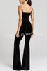 Eliza Luxurious Velvet Fabric Jewel-embellished Shoulder Straps Belted Flare Jumpsuit