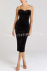 Harley Luxurious Velvet Fabric Jewel-embellished Shoulder Straps Midi Dress