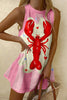Cartoon Lobster Print Sleeveless Resort Mini Dress