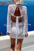 Santorini Sunset Floral Lace Long Sleeve Backless Tie-up Vacation Mini Dress