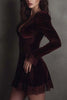 Fashionable Velvet and Lace Patchwork Long-sleeved V-neck Slim-fit Mini Dress