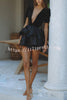 Black Swan Velvet Paneled Satin Puff Sleeve Tiered Mini Dress