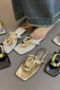 Versatile Square Toe Thong Casual Flat Metal Buckle Sandals