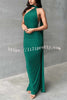 Grecian Inspired One Shoulder Side Metal Circle Design Backless Stretch Maxi Dress