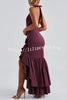 Maci Solid Color Sexy Halterneck Irregular Ruffles Hem Slit Maxi Dress
