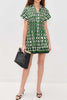 Nash Geometric Tile Print Wide Sleeve Button Up Pocketed Mini Dress