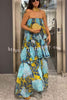 Cecily Contrast Floral Print Tiered Ruffles Strapless Maxi Dress