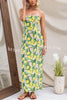 Summer Lemon Print Scalloped Lace Trim Suspender Slim Maxi Dress