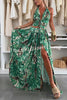 Amazon Scenery Unique Print Tie-up Cutout Waist Ring Halter Slit Maxi Dress