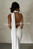 Grecian Inspired One Shoulder Side Metal Circle Design Backless Stretch Maxi Dress