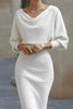 Solid Color Batwing Sleeve Fitted Waist Elegant Midi Dress