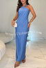 Effortless Chic Solid Color V-neck Backless Tie-up Slit Maxi Dress