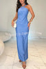 Effortless Chic Solid Color V-neck Backless Tie-up Slit Maxi Dress