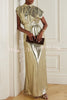 Francesca Metallic Satin-blend Button Short Sleeve Belted Shirt Maxi Dress