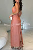 Effortless Chic Solid Color V-neck Backless Tie-up Slit Maxi Dress