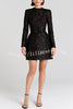 Edie Sequin High Neck Long Sleeve Satin Bow Belted Tulip Mini Dress