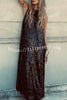 Twas The Night Sequin Round Neck Sleeveless Drape Loose Maxi Dress