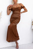 Eyes on Me Mesh Off Shoulder Ruched Fishtail Stretch Maxi Dress