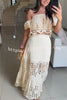 Valia Crochet Cutout Lace Off Shoulder Top and Elastic Waist A-line Maxi Skirt Set