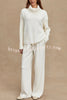 Morning Coffee Walks Ribbed Turtleneck Long Sleeve Sweatshirt and Elastic Waist Pocketed Loose Pants Set