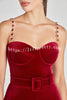 Eliza Luxurious Velvet Fabric Jewel-embellished Shoulder Straps Belted Flare Jumpsuit