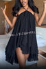 Chiffon Solid Color Halter Backless Irregular Mini Dress