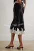 Celebration Look Contrast Color Satin Lace Trim Elastic Waist Drape Midi Skirt