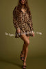 Sexy and Stunning Leopard Long Sleeve Drop Waist Shirt Mini Dress