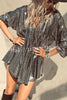 Party Queen Glitter Fabric V-neck Balloon Sleeve Loose Mini Dress